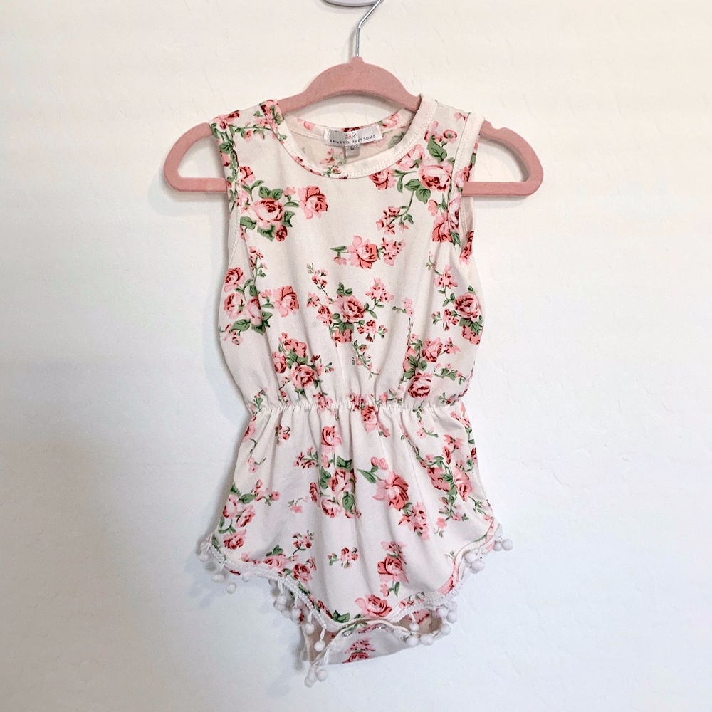 Bailey's Blossoms Emma Floral Pom Pom Romper Pink